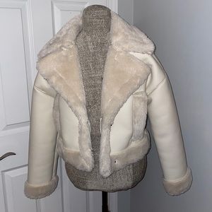 Vegan leather and Sherpa lining/trim oversized cropped jacket - Cream/Ivory